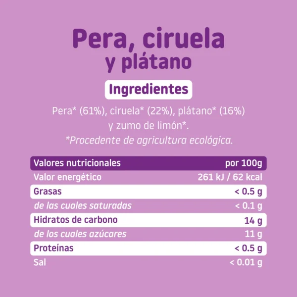 Tarrito pera, ciruela y plátano Eco Smileat - Imagen 5